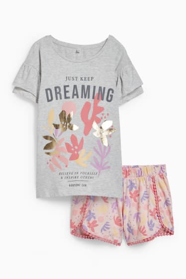 Bambine - Pigiama con pantaloni corti - 2 pezzi - grigio chiaro melange