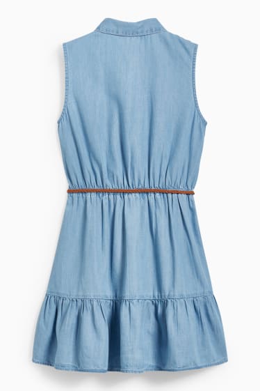 Children Girls - Floral dress with belt - light blue