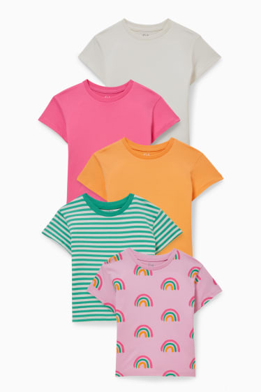 Kinderen - Set van 5 - T-shirt - fuchsiarood