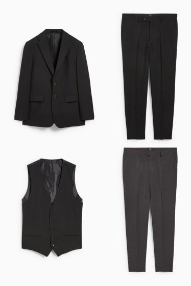 Pánské - Oblek s dvojími kalhotami - regular fit - 4dílný - černá