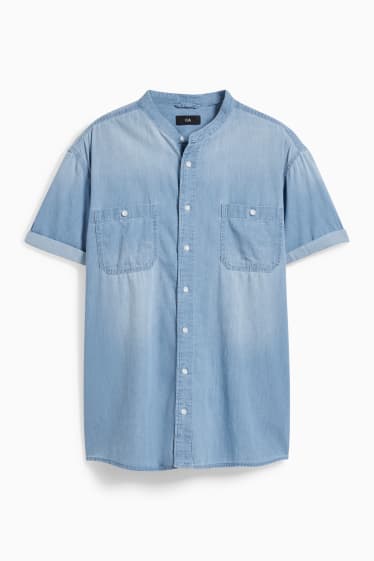 Men - Denim shirt - regular fit - band collar - denim-light blue