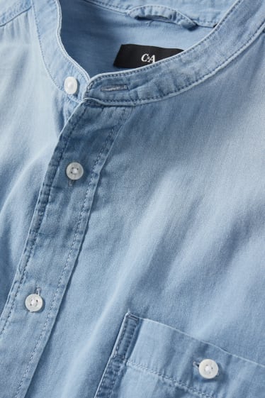 Men - Denim shirt - regular fit - band collar - denim-light blue