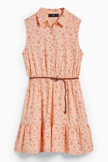 Bambine - Vestito a blusa con cintura - a fiori - arancio chiaro
