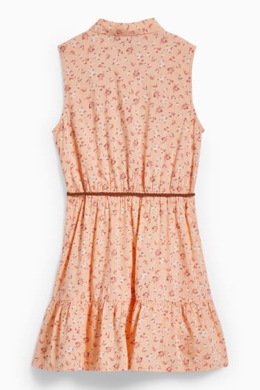 Enfants - Robe-chemisier à ceinture - à fleurs - orange clair