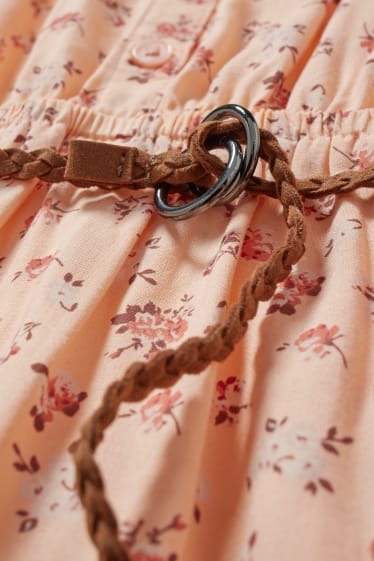 Bambine - Vestito a blusa con cintura - a fiori - arancio chiaro