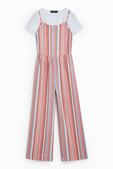 Kinder - Set - Kurzarmshirt und Jumpsuit - 2 teilig - weiß