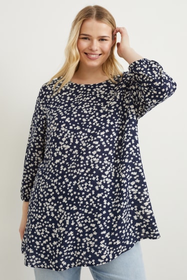 Women - Blouse - floral - dark blue