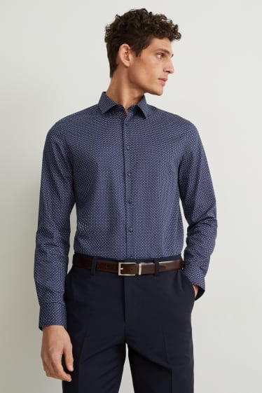 Hommes - Chemise de bureau - slim fit - col kent - facile à repasser - bleu foncé