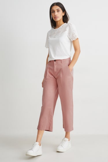 Femei - Pantaloni culotte - talie înaltă - wide leg - roz