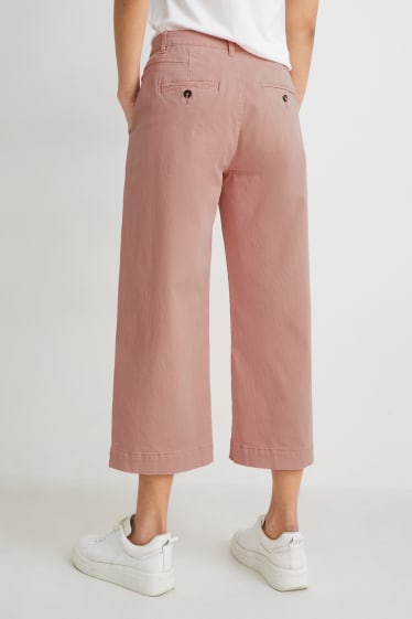 Dámské - Kalhoty culotte - high waist - wide leg - růžová