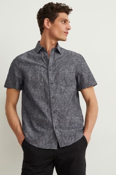 Heren - Overhemd - regular fit - kent - met patroon - antraciet