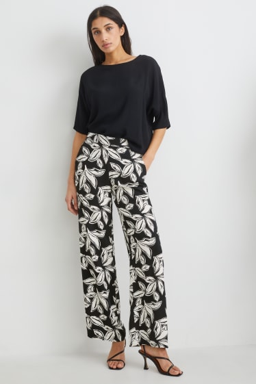 Femmes - Pantalon de toile - high waist - palazzo - noir