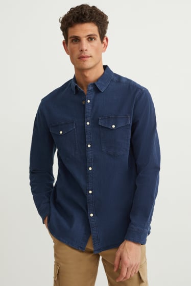 Men - Denim shirt - regular fit - kent collar - denim-dark blue