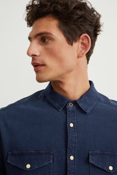Men - Denim shirt - regular fit - kent collar - denim-dark blue