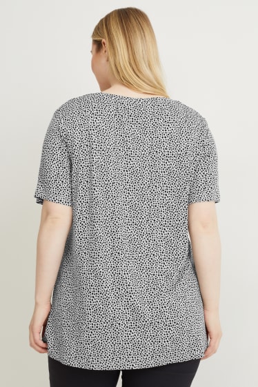 Dames - T-Shirt - met stippen - zwart / grijs