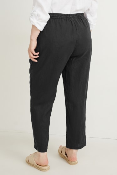 Dames - Linnen broek - mid waist - tapered fit - zwart