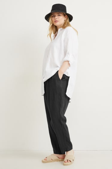 Donna - Pantaloni di lino - vita media - tapered fit - nero