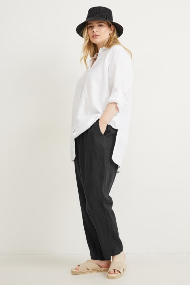 Femmes - Pantalon de lin - mid waist - tapered fit - noir