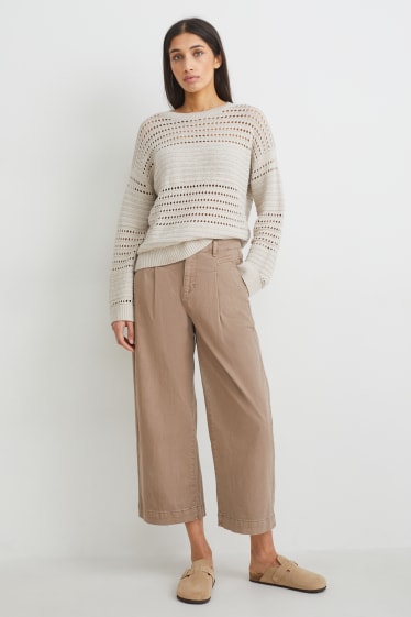 Femei - Pantaloni culotte - talie înaltă - wide leg - maro deschis