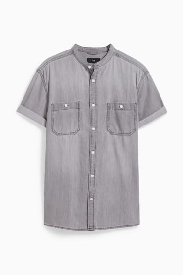 Men - Shirt - regular fit - band collar - gray-melange