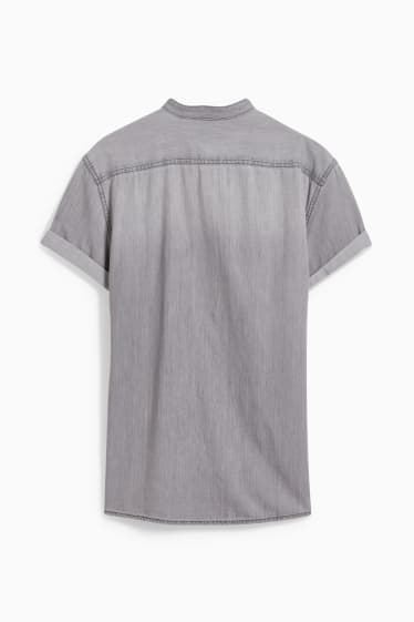 Men - Shirt - regular fit - band collar - gray-melange