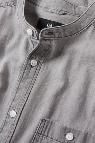 Men - Shirt - regular fit - band collar - gray-melange