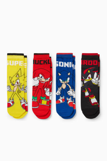 Dětské - Multipack 4 ks - Ježek Sonic - ponožky s motivem - červená