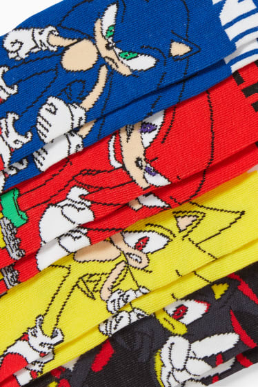 Copii - Multipack 4 perechi - Sonic - șosete cu motive - roșu