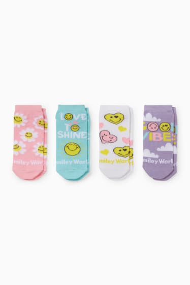 Copii - Multipack 4 perechi - SmileyWorld® - șosete cu motive - roz