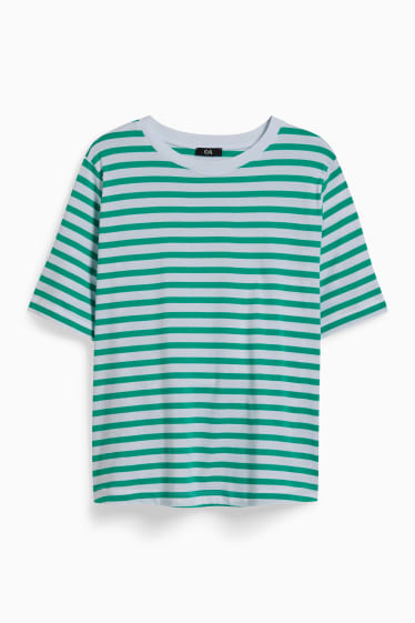 Damen - T-Shirt - gestreift - grün / cremeweiß