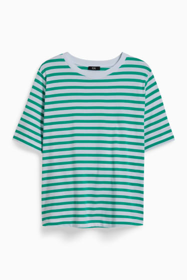 Dames - T-shirt - gestreept - groen / crème wit