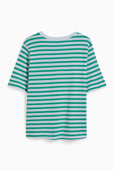 Dames - T-shirt - gestreept - groen / crème wit