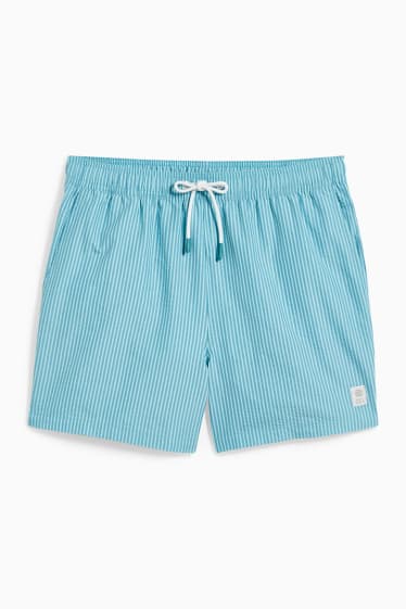 Men - Swim shorts - striped - turquoise