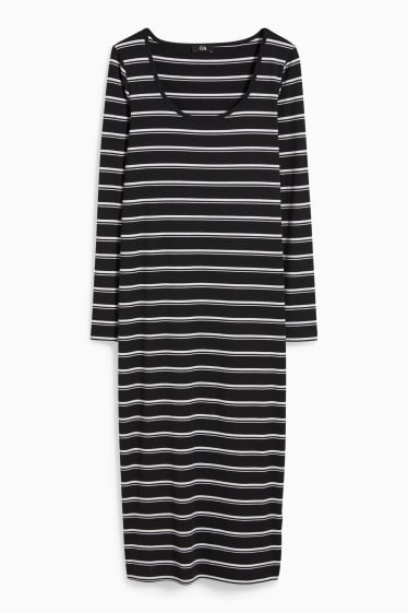 Damen - Figurbetontes Kleid - gestreift - schwarz