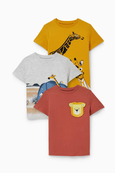 Kinder Jungen - Multipack 3er - Kurzarmshirt - hellgrau-melange