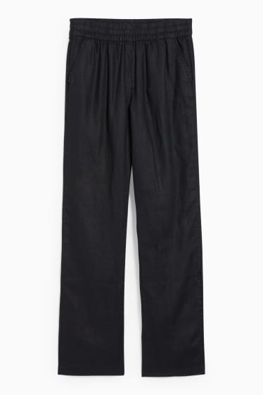 Women - Basic linen trousers - mid-rise waist - regular fit - black