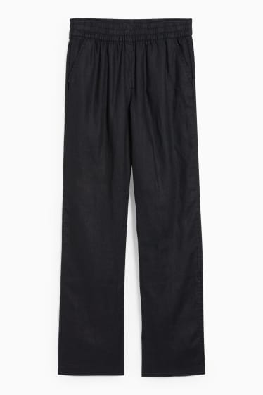 Donna - Pantaloni di lino basic - vita media - regular fit - nero