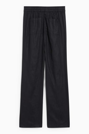 Dames - Basic-broek van linnen - mid waist - regular fit - zwart