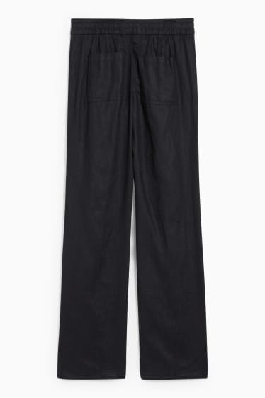 Women - Basic linen trousers - mid-rise waist - regular fit - black