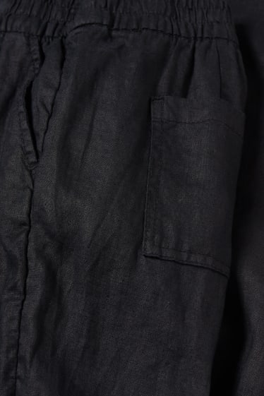 Women - Basic linen trousers - mid-rise waist - regular fit - black