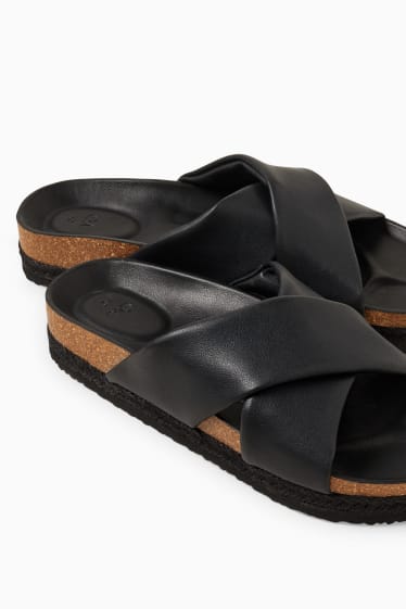 Damen - Sandalen - Lederimitat - schwarz