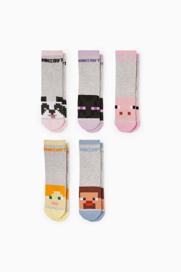 Enfants - Lot de 5 paires - Minecraft - chaussettes à motif - rose