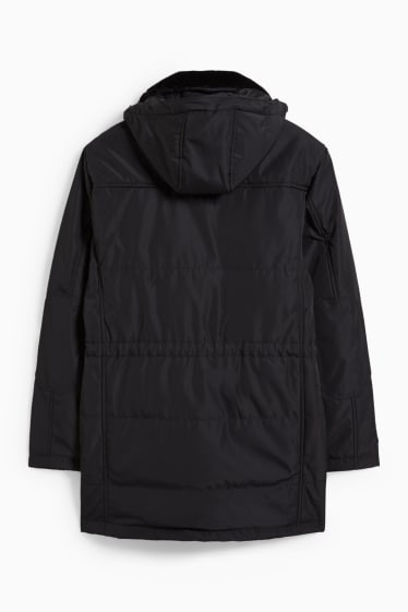 Hombre - Parka con capucha y adorno de pelo sintético - negro