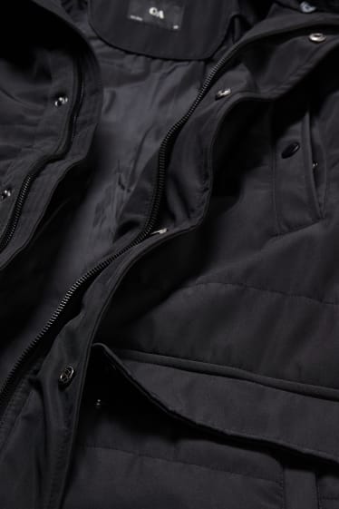 Herren - Parka mit Kapuze und Kunstfellbesatz - schwarz