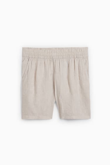 Donna - Shorts di lino basic - vita media - regular fit - beige