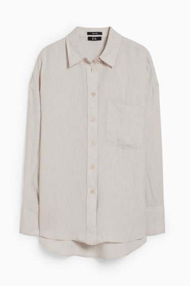 Damen - Basic-Leinenbluse - hellbeige