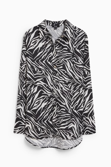Dames - Basic-blouse van linnen - met patroon - zwart / wit