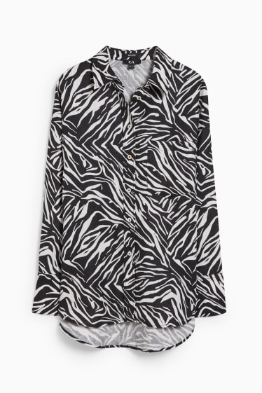 Mujer - Blusa básica de lino - estampada - negro / blanco