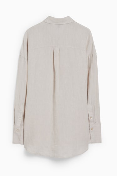 Damen - Basic-Leinenbluse - hellbeige