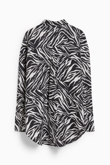 Mujer - Blusa básica de lino - estampada - negro / blanco